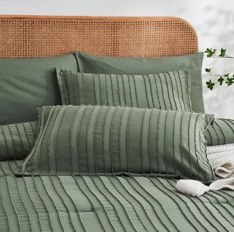 Tufted King Comforter Set in Earth Green - 7 pc - HER Home Design Boutique